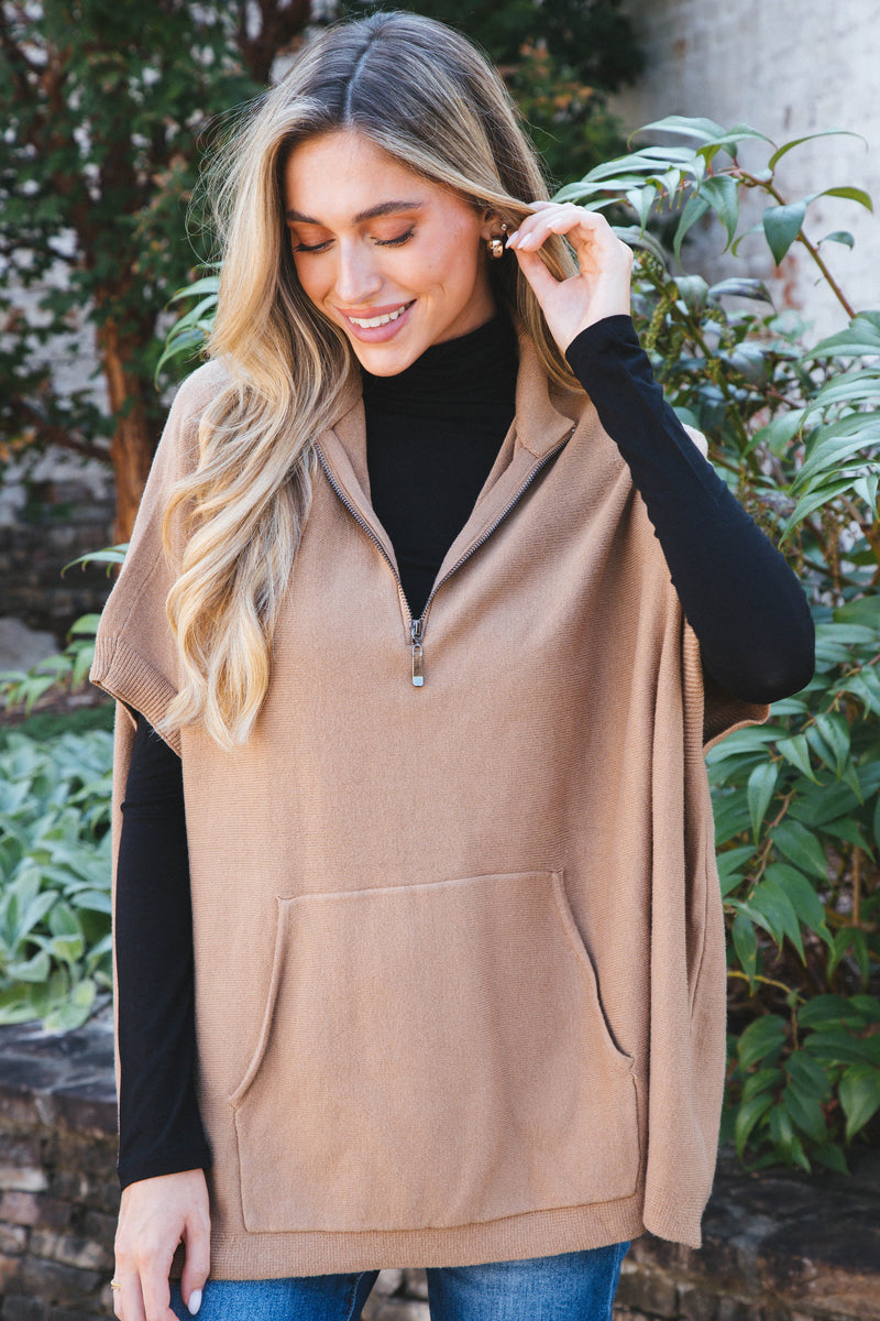 Cosima Mock Neck Poncho, Camel | RD Style