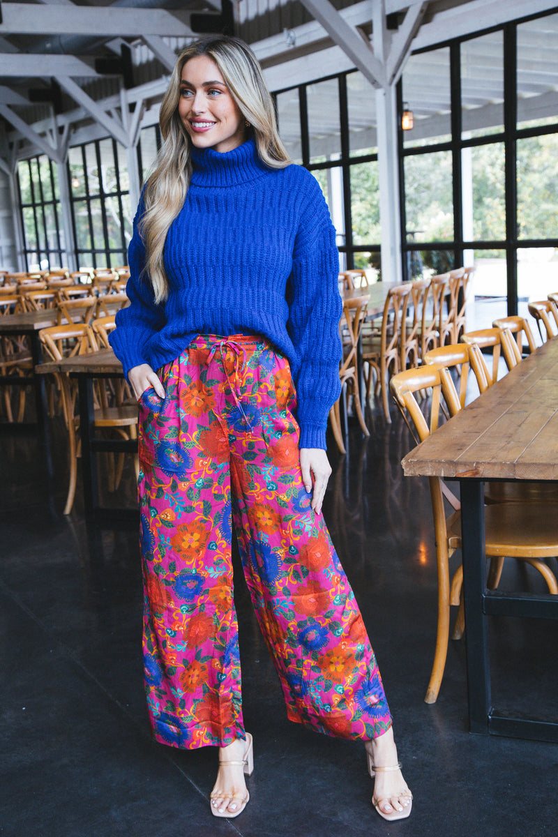 Gwen Turtleneck Bubble-Sleeve Sweater, Royal Blue