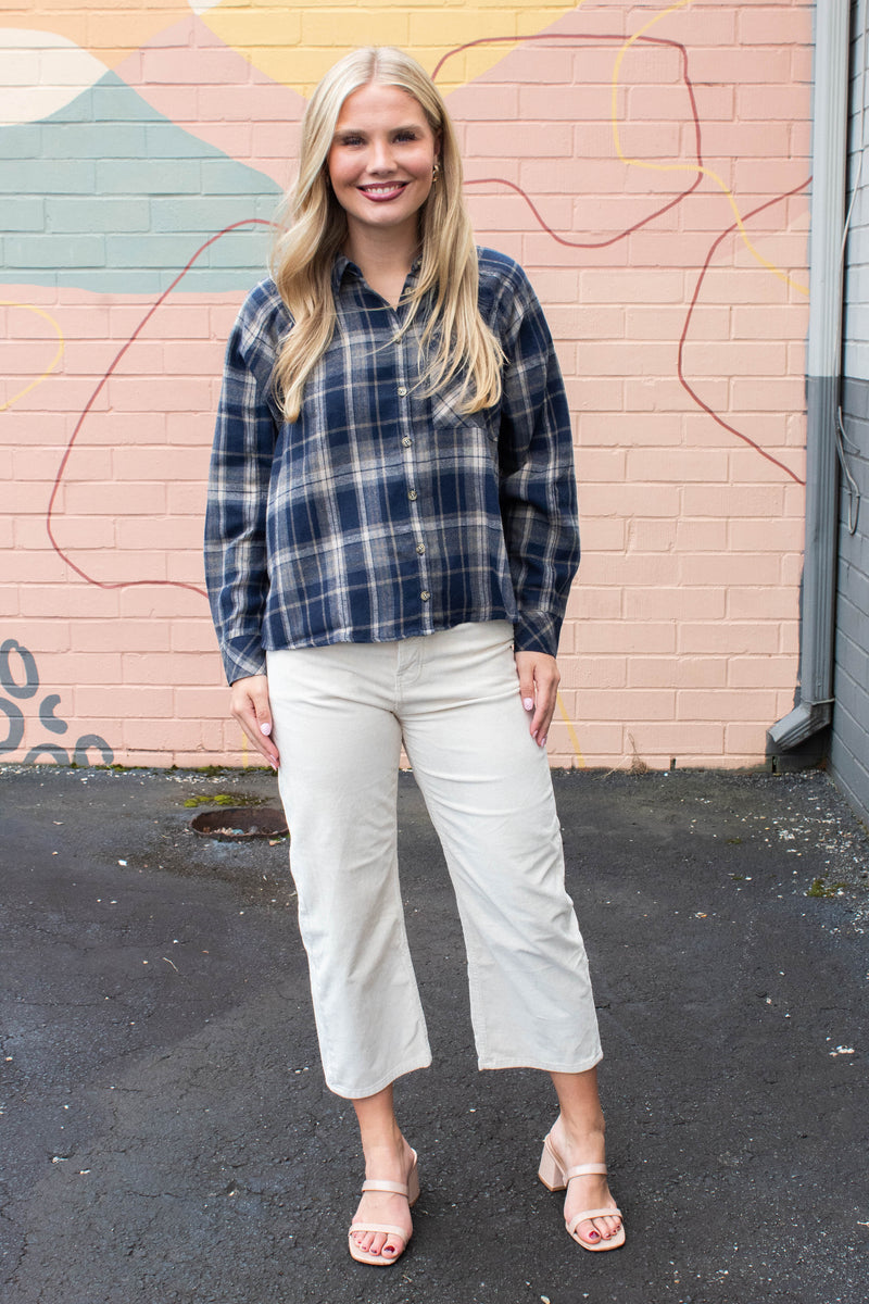 Kamryn Oversized Plaid Shirt, Navy