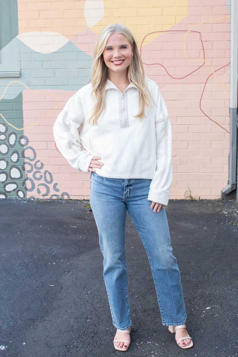 Anna Fleece Half Zip Pullover, Ivory