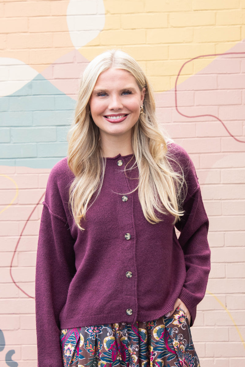 Melina Roll Neck Cardigan, Dark Cherry