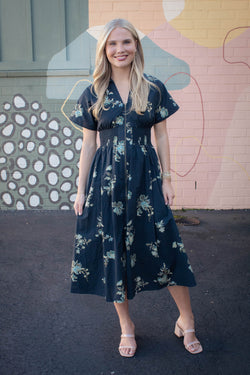 Ella Printed Zip Up Midi Dress, Black