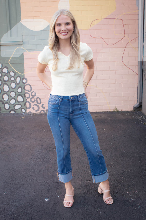 Melba Straight Wide Cuffed Jeans, Medium