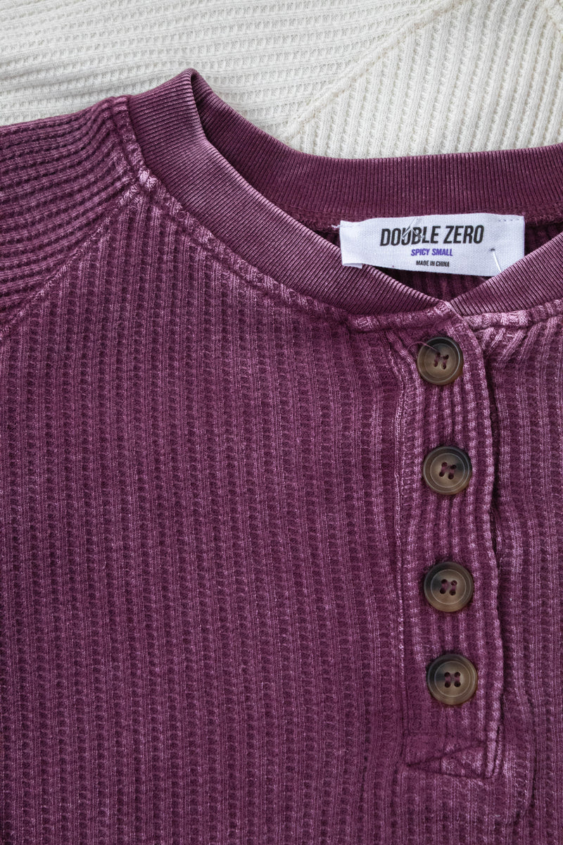 Jordan Knit Henley Top, Dark Cherry