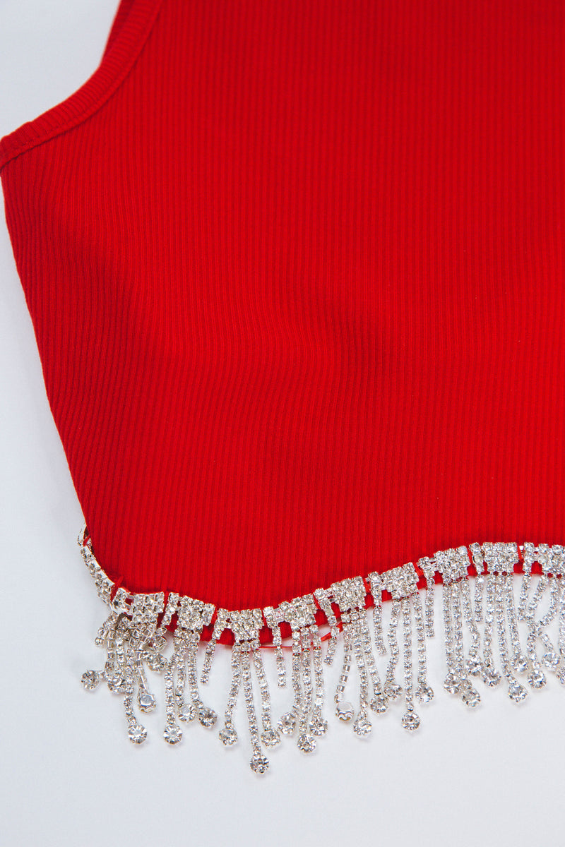 Shining Sleeveless Crop Top, Red