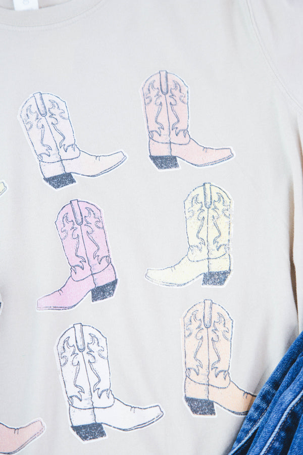 Cowboy Boots Graphic Tee, Tan