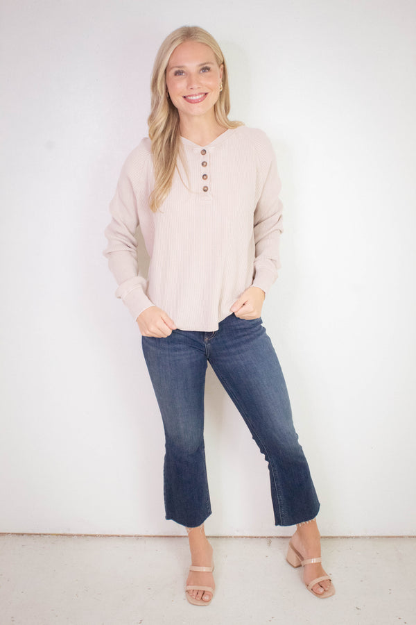 Jordan Knit Henley Top, Dark Taupe