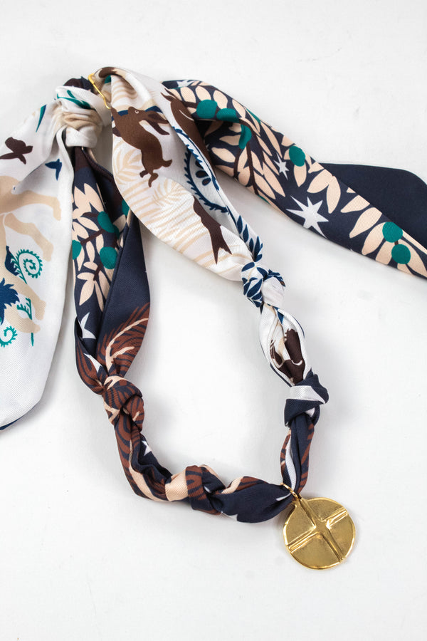 Marigold Artisan Cross Scarf Necklace, Navy/Brown | Nora James Jewelry