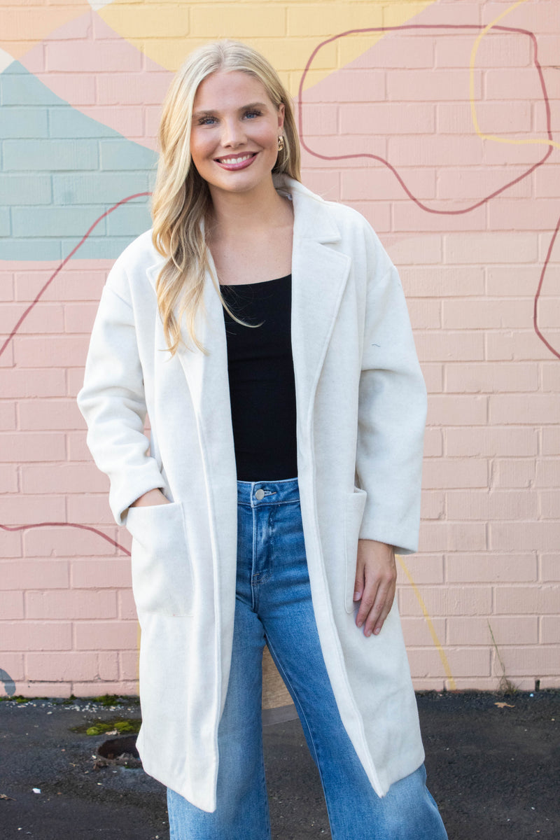 Out Of Town Open Front Coat, Ivory | Sadie & Sage
