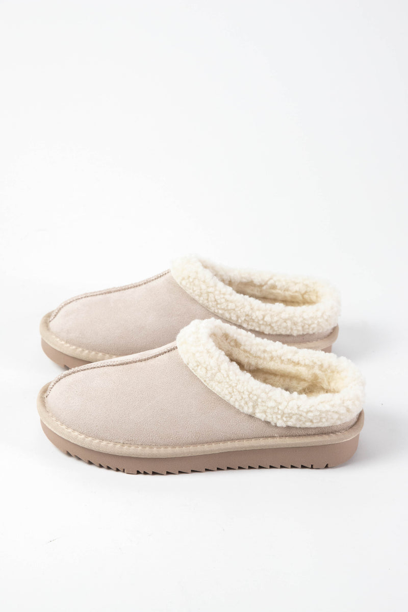 Lydell Faux Fur Sherpa Lined Slip on Shoe, Beige