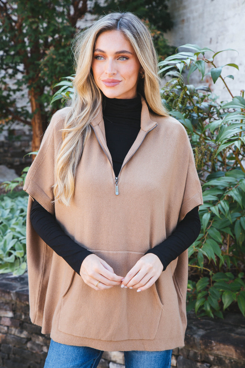 Cosima Mock Neck Poncho, Camel | RD Style