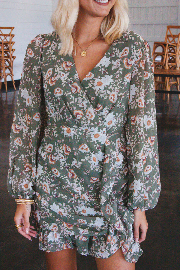 Feeling Flirty Floral Mini Dress, Olive