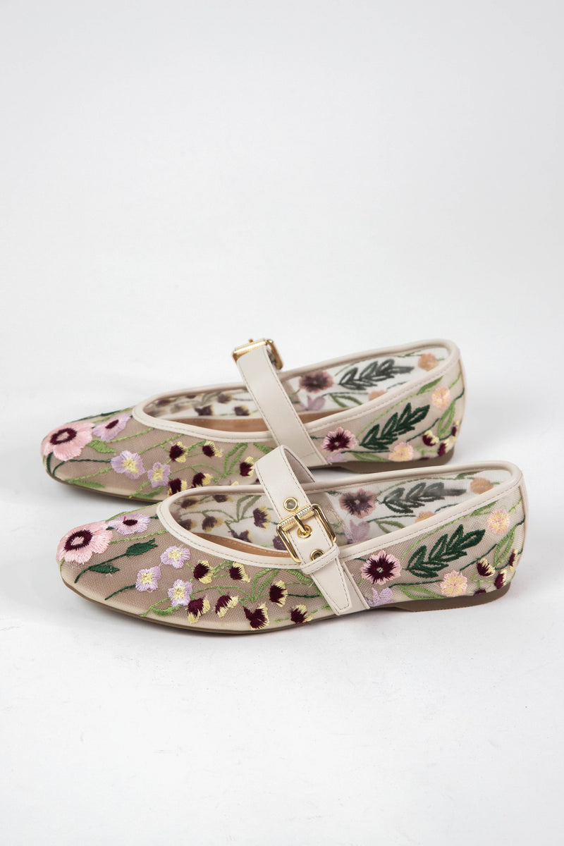 Mulaney Embroidered Mesh Flat, Ivory Floral | DV by Dolce Vita
