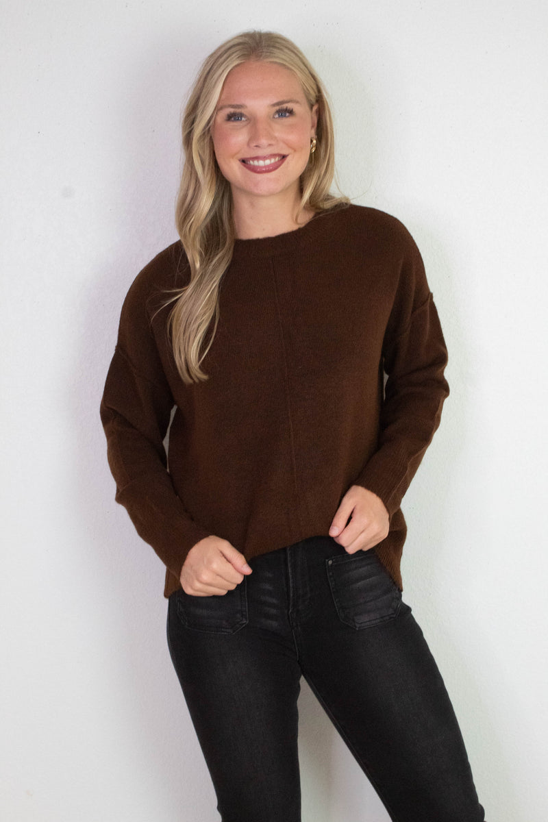 Noa Front Seam Detail Sweater, Brown