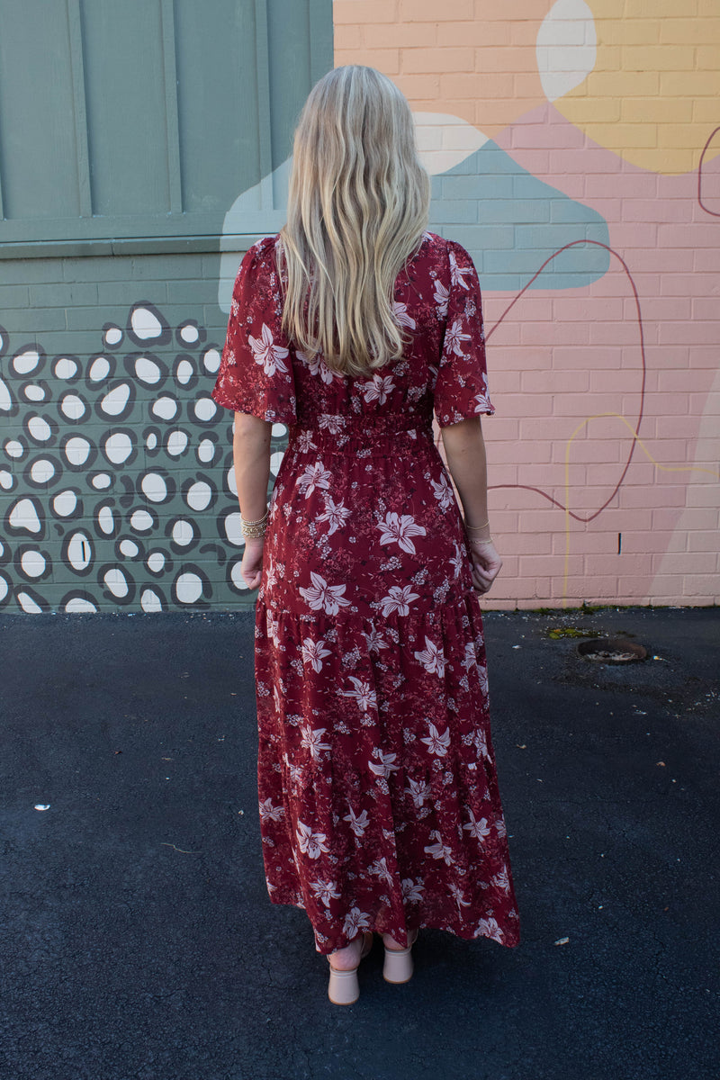 Judith Floral Maxi Dress, Wine