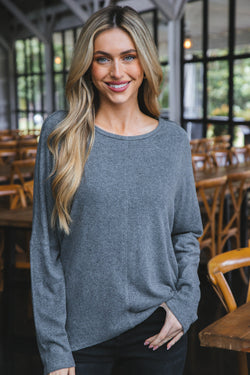 Sadie Oversized Soft Knit Top, Heather Charcoal