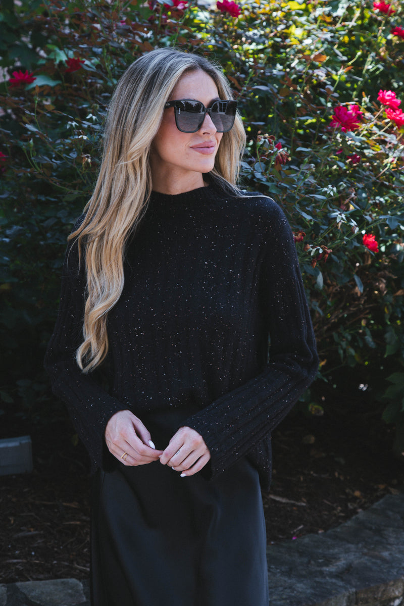 Rome Speckled Knit Sweater, Black Multi
