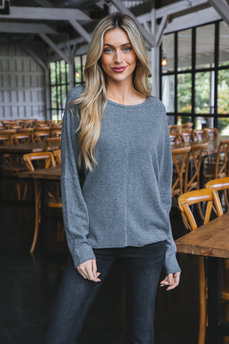 Sadie Oversized Soft Knit Top, Heather Charcoal