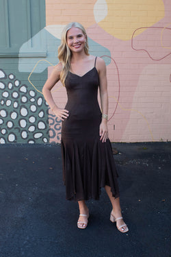 Phoebe Shimmering Asymmetric Hem Dress, Brown