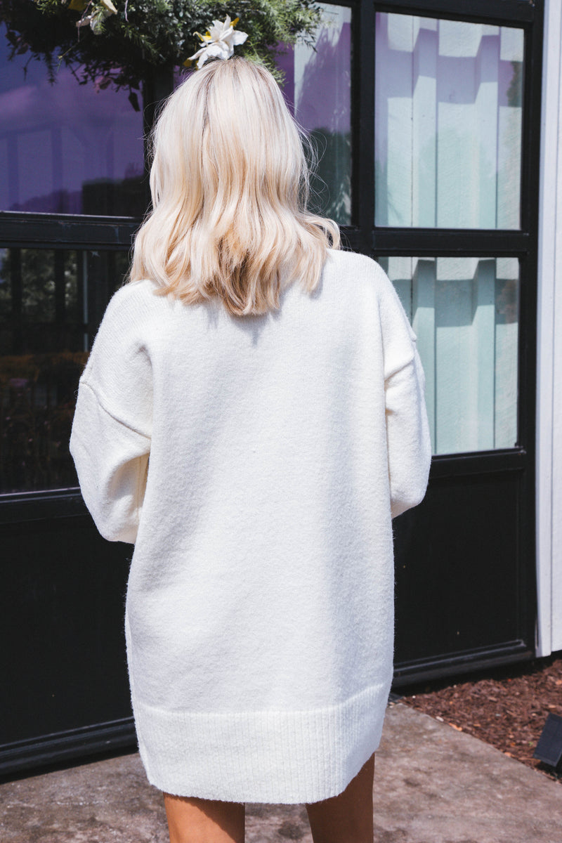 Manning Mock Neck Sweater Dress, Cream