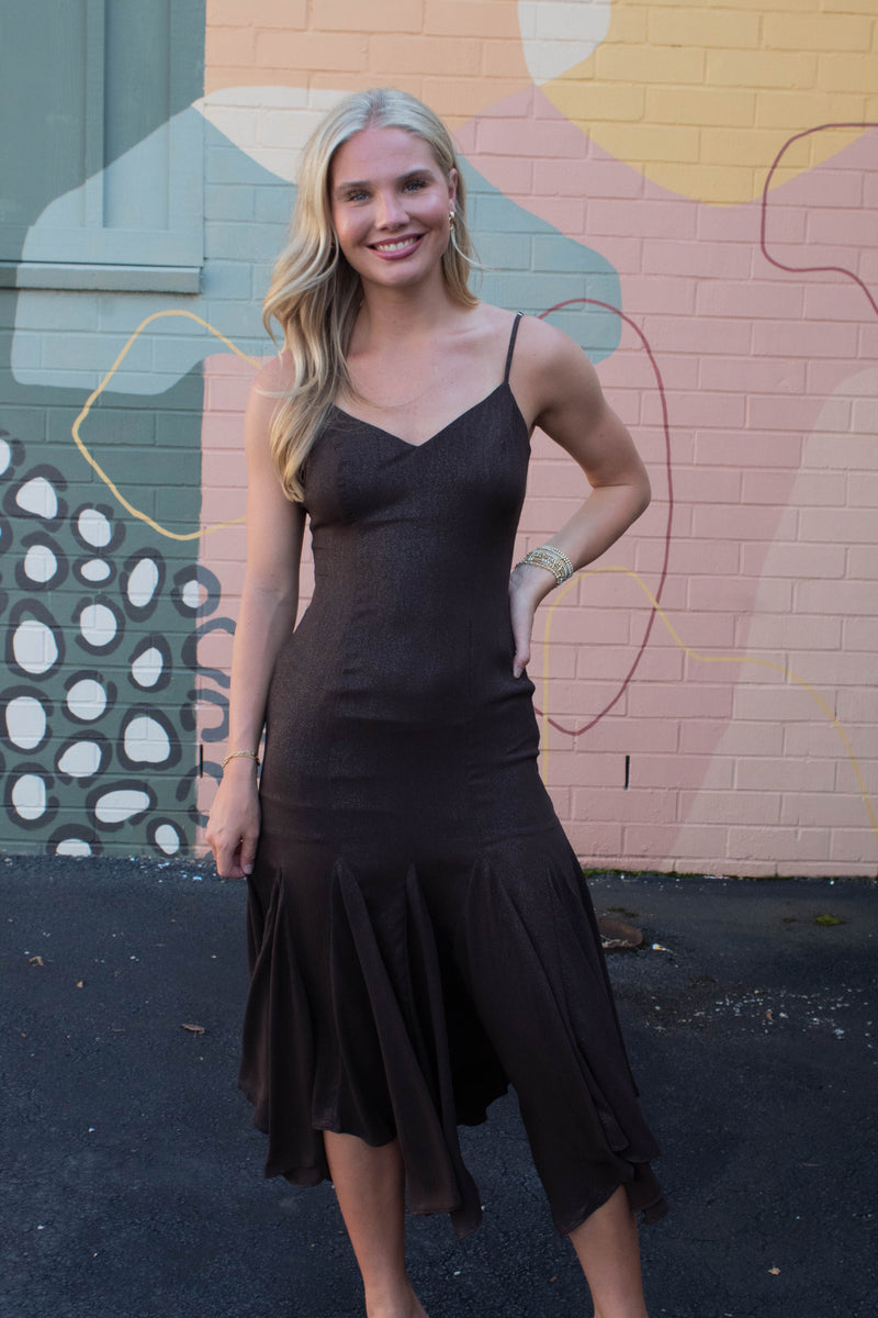 Phoebe Shimmering Asymmetric Hem Dress, Brown M / Brown Phoebe Shimmering Asymmetric Hem Dress, Brown M / Brown