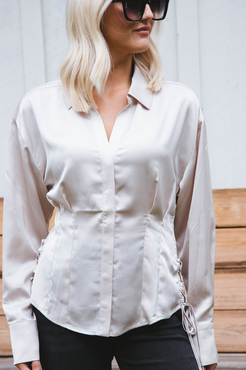 The Date Satin Shirt, Toasted Marshmallow | Sanctuary