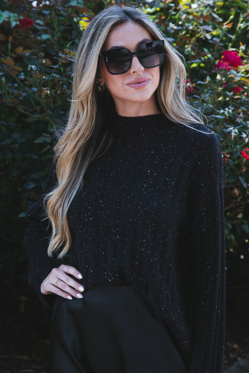 Rome Speckled Knit Sweater, Black Multi