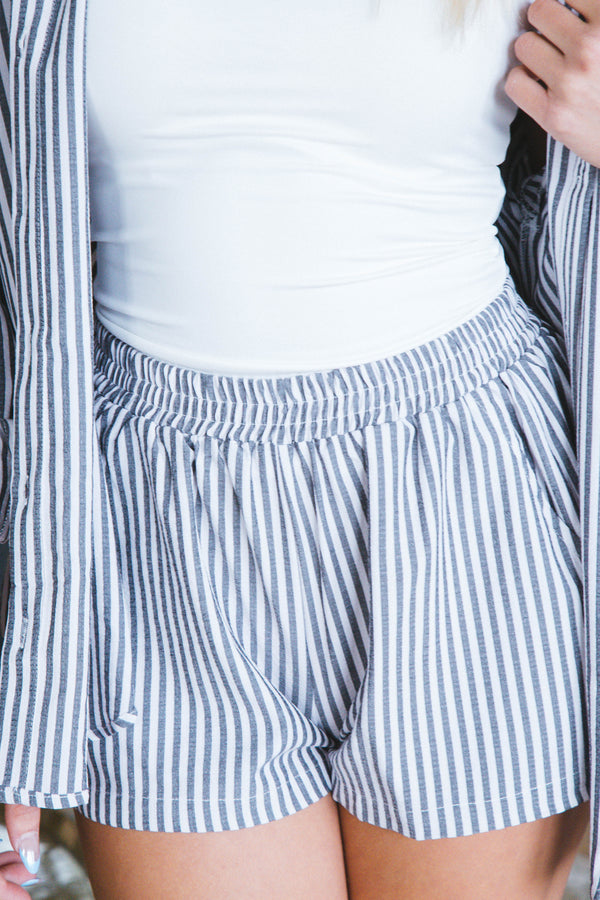 Isla Striped Shorts, Black/White