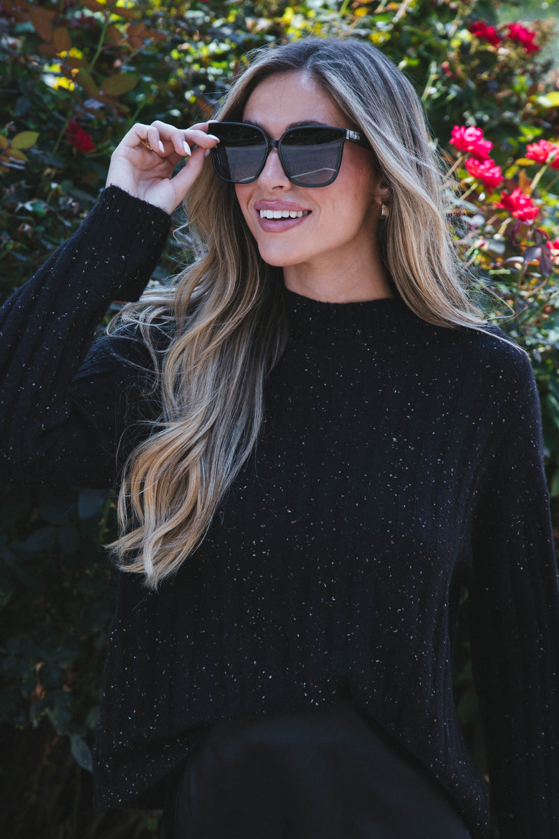 Rome Speckled Knit Sweater, Black Multi