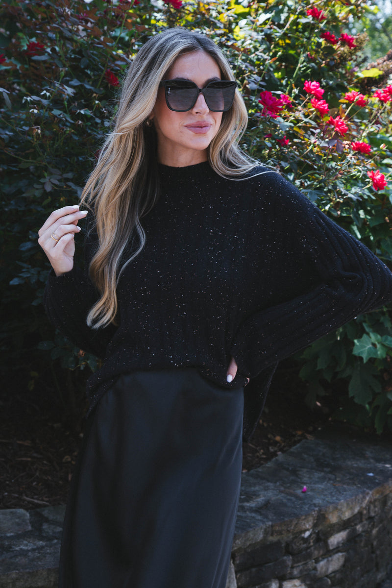 Rome Speckled Knit Sweater, Black Multi