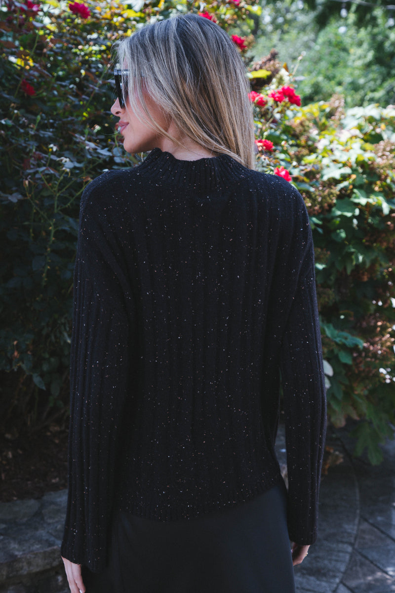 Rome Speckled Knit Sweater, Black Multi