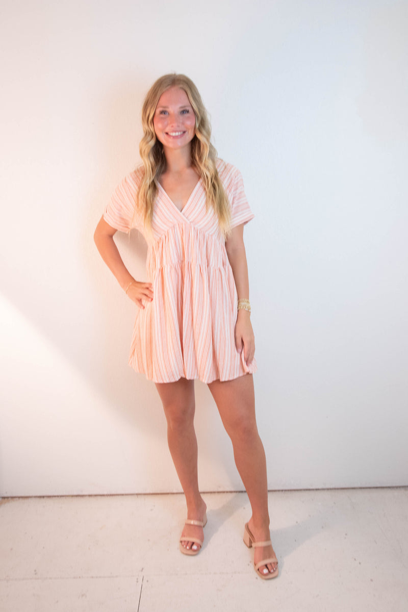 Cecelia Surplice V-Neck Striped Dress, Sunkist