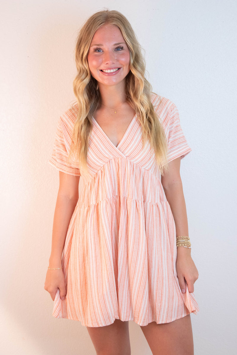 Cecelia Surplice V-Neck Striped Dress, Sunkist