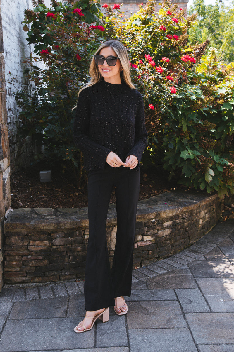 Rome Speckled Knit Sweater, Black Multi