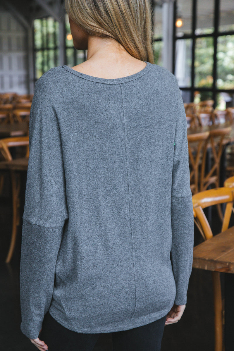 Sadie Oversized Soft Knit Top, Heather Charcoal