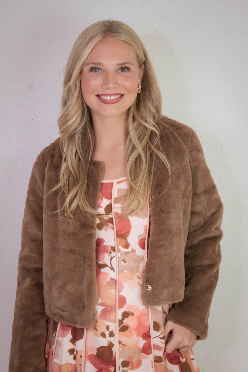 Martha Faux Fur Crop Blazer, Mocha