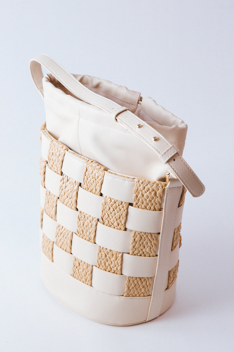Balboa Checkered Raffia Bucket Bag, Ivory | Beach by Matisse