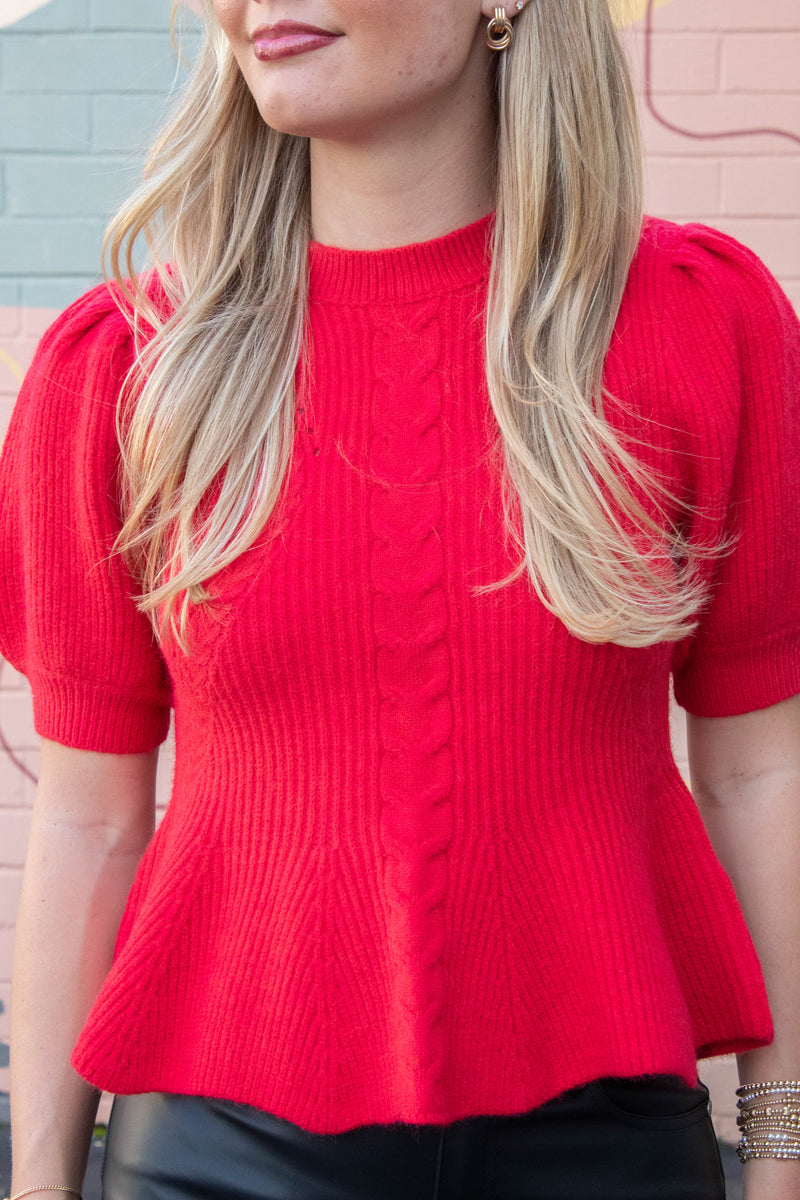 Lainey Flared Hem Sweater, Red