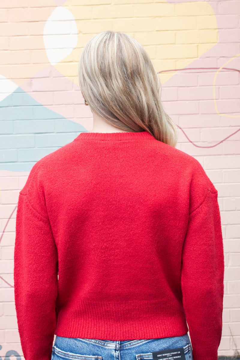 Kohana Crewneck Cardigan, Garnet | RD Style