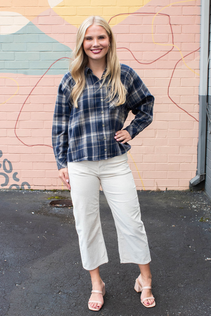 Kamryn Oversized Plaid Shirt, Navy