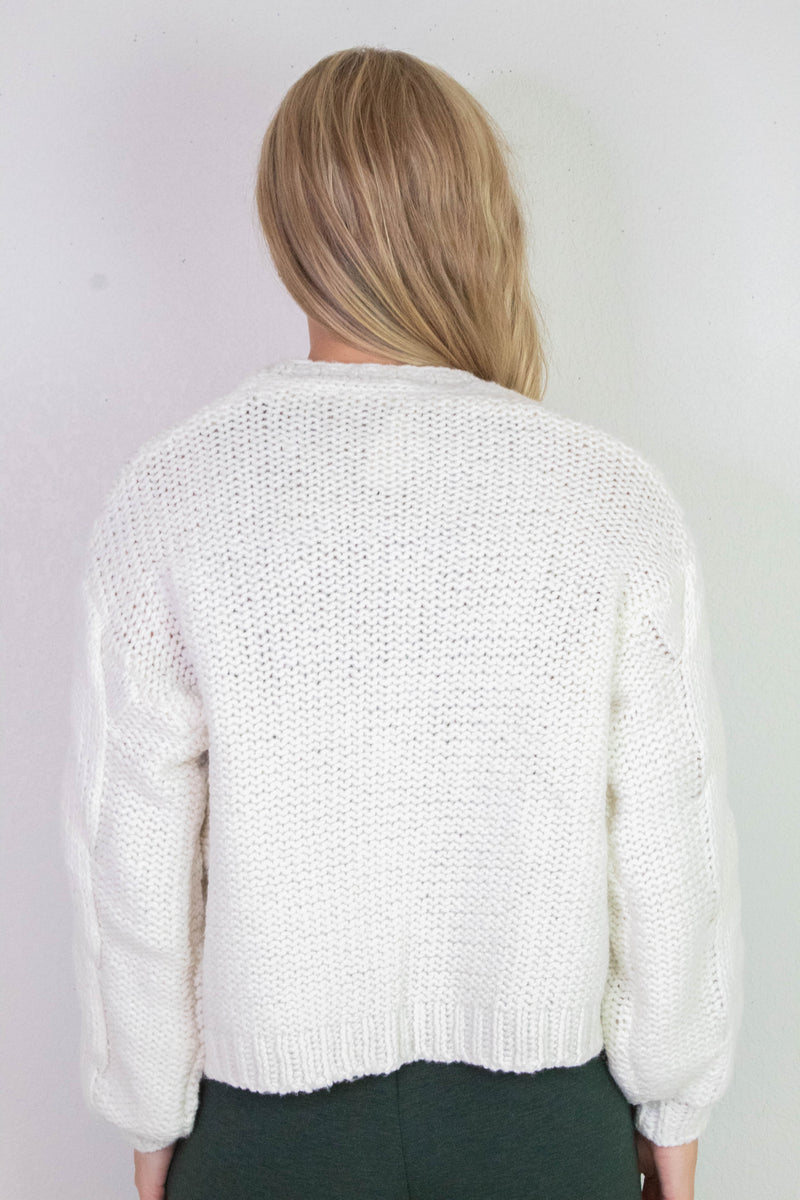 Kennedy Cable Knit Cardigan, Whip Cream