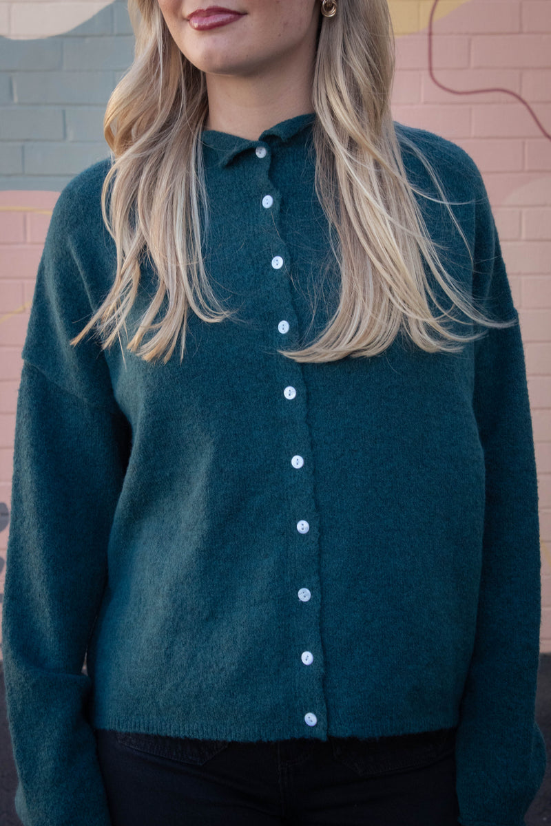 Odessa Cardigan Sweater, Hunter Green
