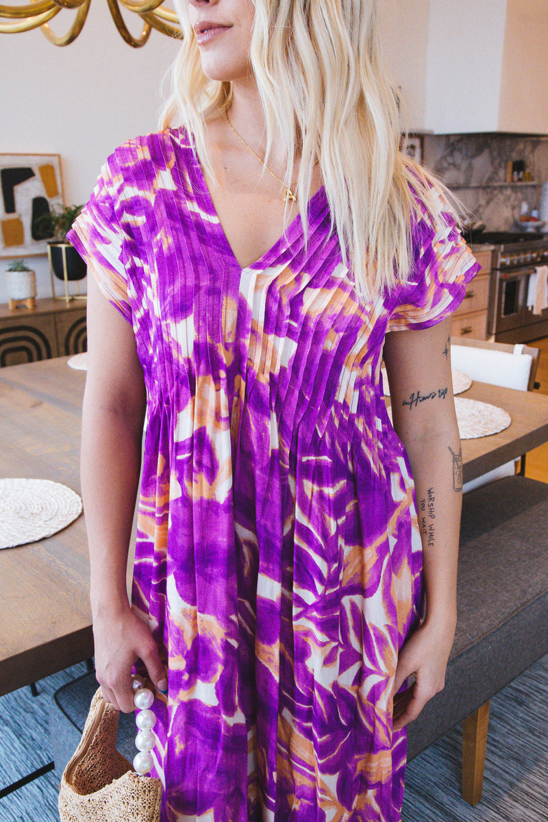 Journee Pintuck Midi Dress, Purple