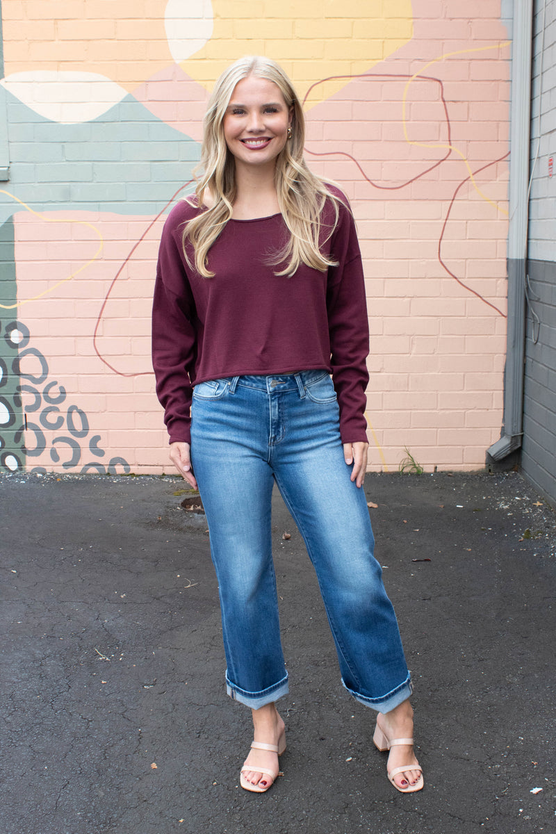 Aurora Boat Neck Pullover Sweater, Dark Cherry