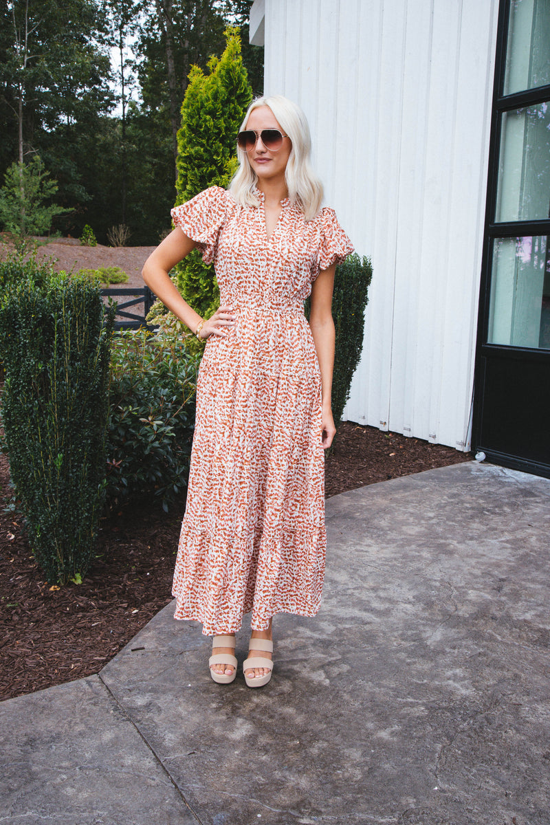 Carla Maxi Dress, Ecru/Rust