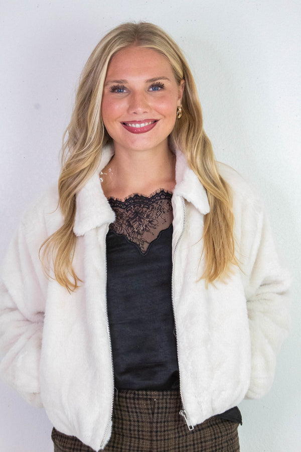 Irene Faux Fur Jacket, Cream