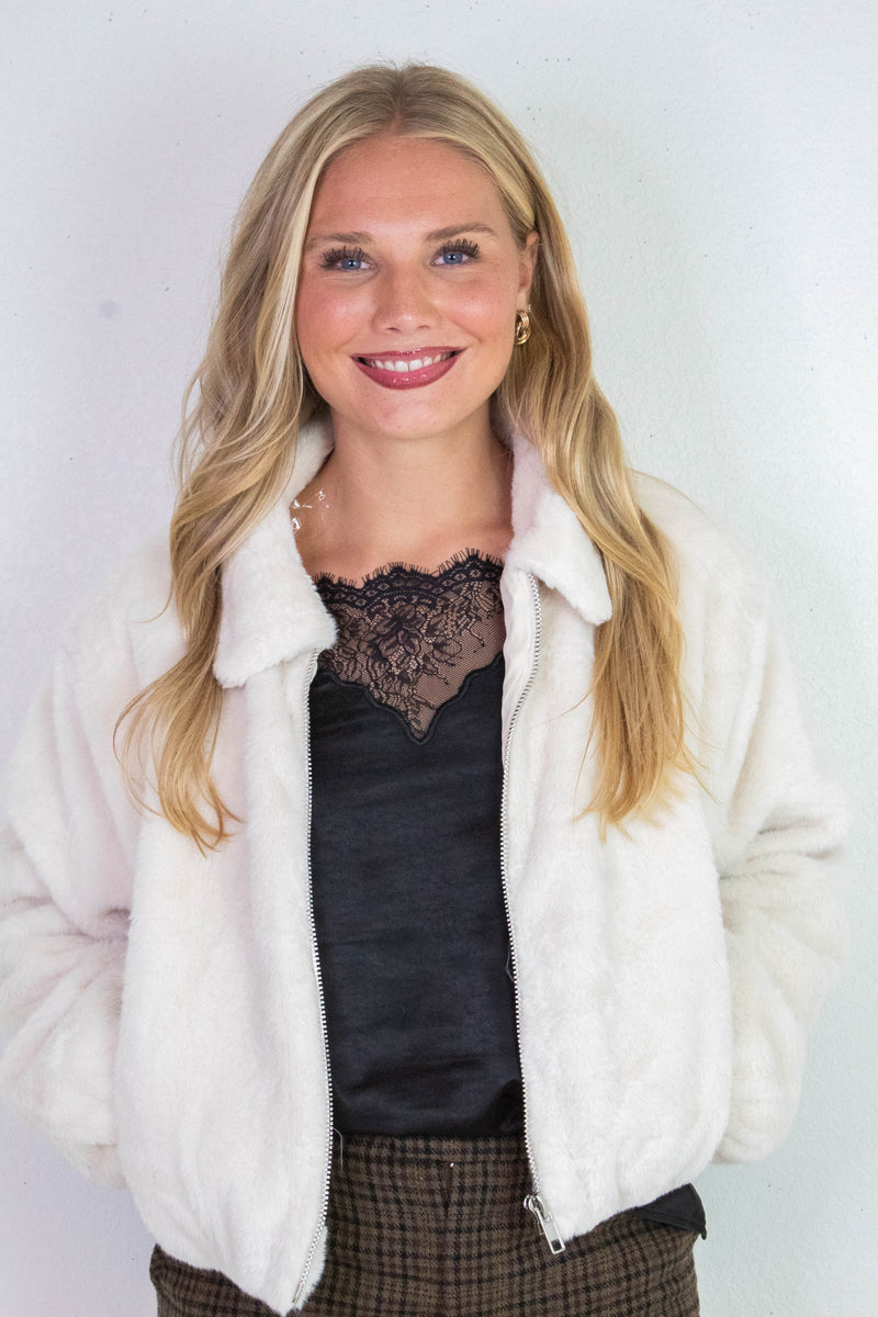 Irene Faux Fur Jacket, Cream