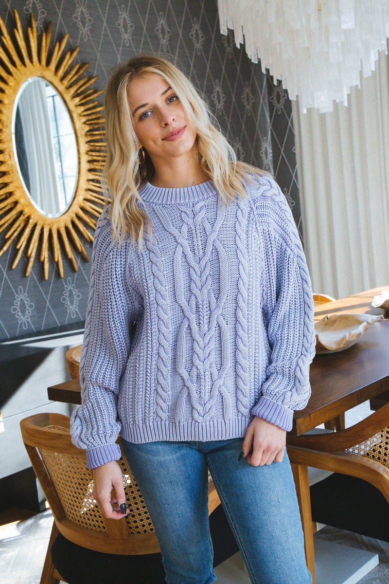 Frankie Cable Sweater, Heavenly Lavender | Free People