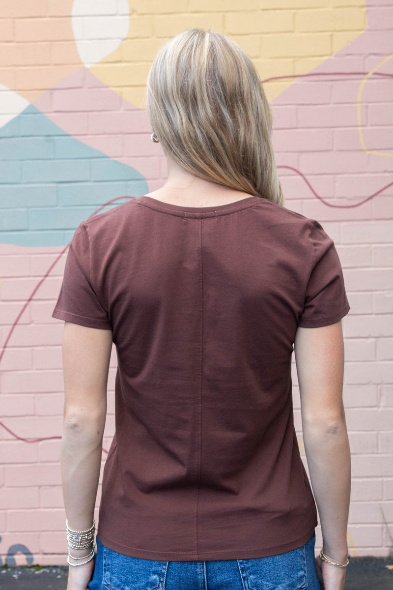 Tatum Cotton Jersey V-Neck Tee, Choco