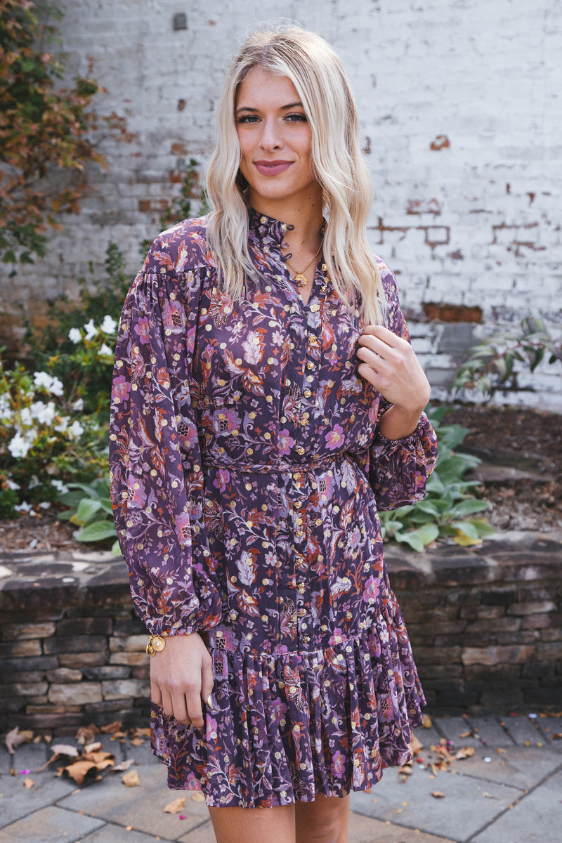 Arlet Printed Dress, Dark Purple